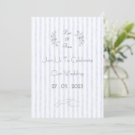 Wedding Invitation (12,7 x 17,8 cm) - Blue Stripes Kaart (Staand voorkant)
