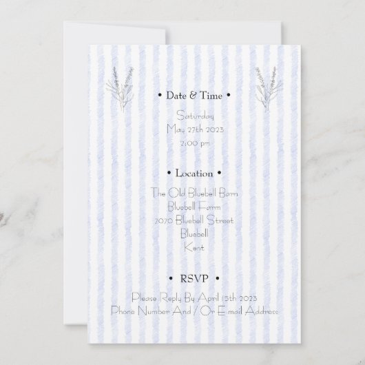 Wedding Invitation (12,7 x 17,8 cm) - Blue Stripes Kaart (Achterkant)