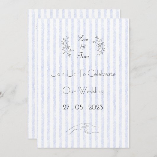 Wedding Invitation (12,7 x 17,8 cm) - Blue Stripes Kaart (Voorkant / Achterkant)