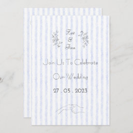 Wedding Invitation (12,7 x 17,8 cm) - Blue Stripes Kaart