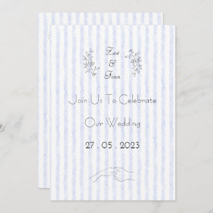 Wedding Invitation (12,7 x 17,8 cm) - Blue Stripes Kaart