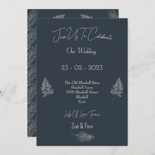 Wedding Invitation (12,7x17,8cm) - Blue And White Kaart (Voorkant / Achterkant)