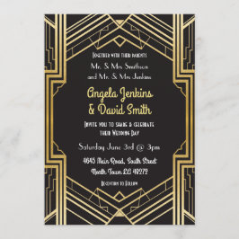 Wedding Invitation 1920: zwart en gouden kunst Dec Kaart