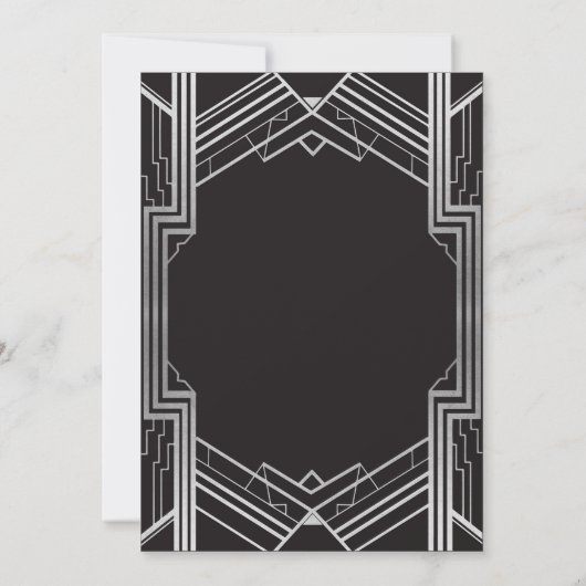 Wedding Invitation 1920: zwart en zilver art Deco Kaart (Achterkant)
