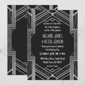 Wedding Invitation 1920: zwart en zilver art Deco Kaart (Voorkant / Achterkant)