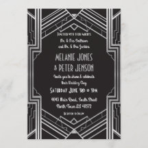 Wedding Invitation 1920: zwart en zilver art Deco