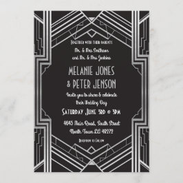 Wedding Invitation 1920: zwart en zilver art Deco Kaart