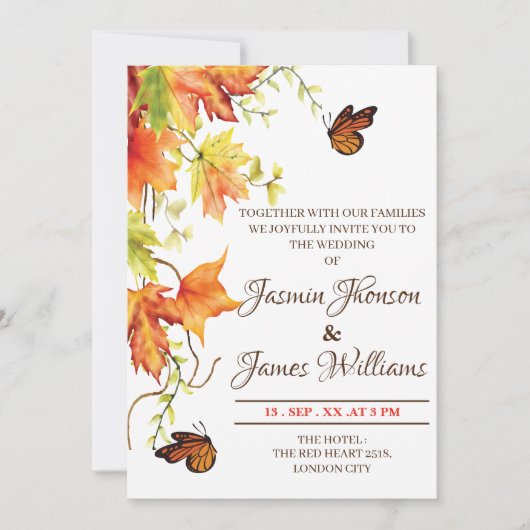 Wedding Invitation Autumn flowers sample modern Kaart (Voorkant)