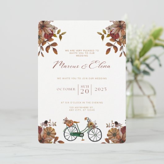 Wedding Invitation Beige Neutral Elegant Style Kaart (Staand voorkant)