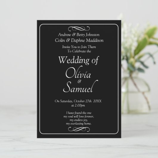 Wedding Invitation Black & White with Infinity Kaart (Staand voorkant)