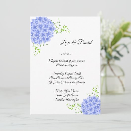 Wedding Invitation-Blue Hydrangeas Invitation Kaart (Staand voorkant)