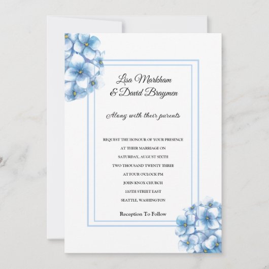 Wedding Invitation-Blue Hydrangeas Invitation Kaart (Voorkant)