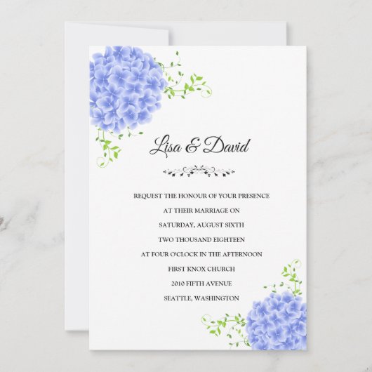 Wedding Invitation-Blue Hydrangeas Kaart (Voorkant)