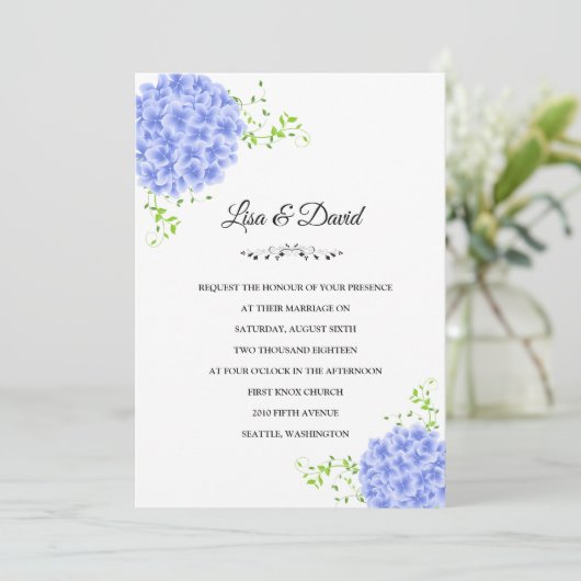 Wedding Invitation-Blue Hydrangeas Kaart (Staand voorkant)