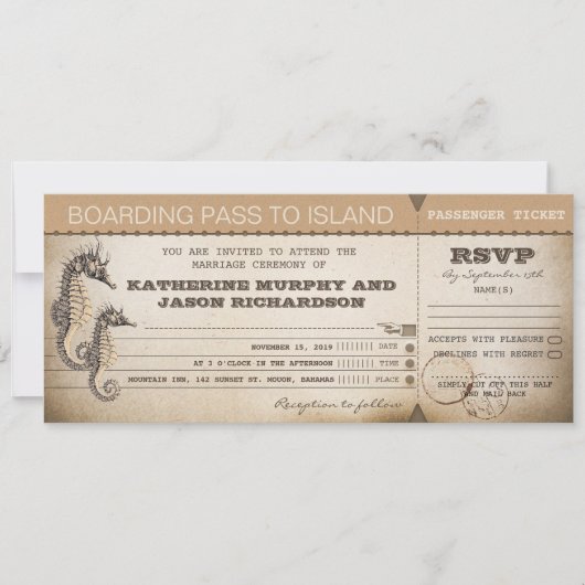 Wedding Invitation Boarding Pass Tickets Kaart (Voorkant)