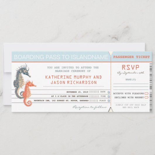 Wedding Invitation Boarding Pass Tickets Kaart (Voorkant)