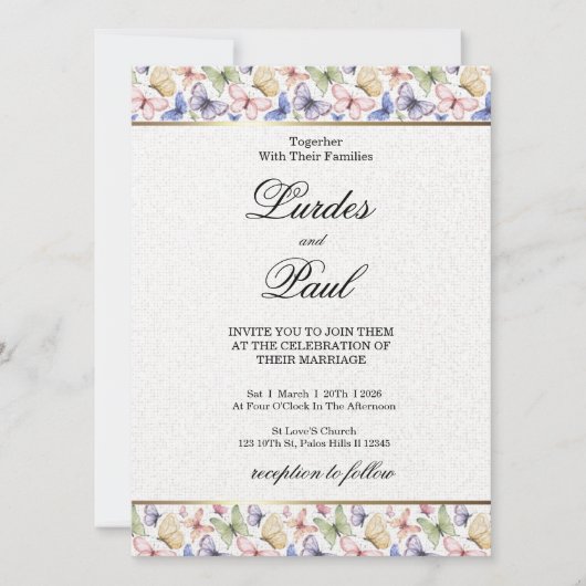  Wedding invitation  Border Butterfly Kaart (Voorkant)