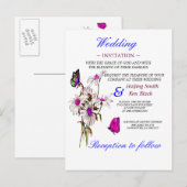 Wedding Invitation Butterflies met roze Daisies Uitnodiging Briefkaart (Voorkant / Achterkant)