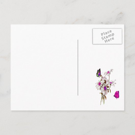 Wedding Invitation Butterflies met roze Daisies Uitnodiging Briefkaart (Achterkant)
