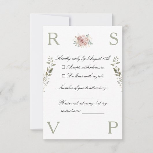Wedding invitation card decorated with flowers RSVP kaartje (Voorkant)