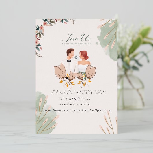 wedding invitation card folie uitnodiging (Staand Voorkant)