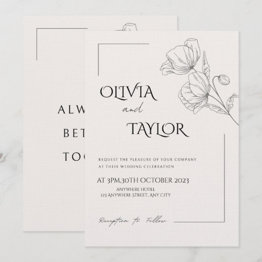 Wedding Invitation Card – Personalized Elegant Kaart (Voorkant / Achterkant)