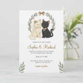 Wedding invitation card with a beige and black cat kaart (Staand voorkant)