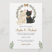 Wedding invitation card with a beige and black cat kaart (Voorkant)