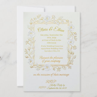 Wedding Invitation - Classic Gold & Olive Branch Kaart