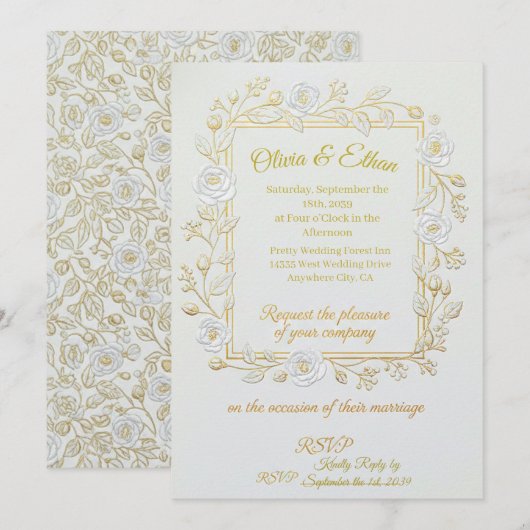 Wedding Invitation - Classic Gold & Olive Branch Kaart (Voorkant / Achterkant)