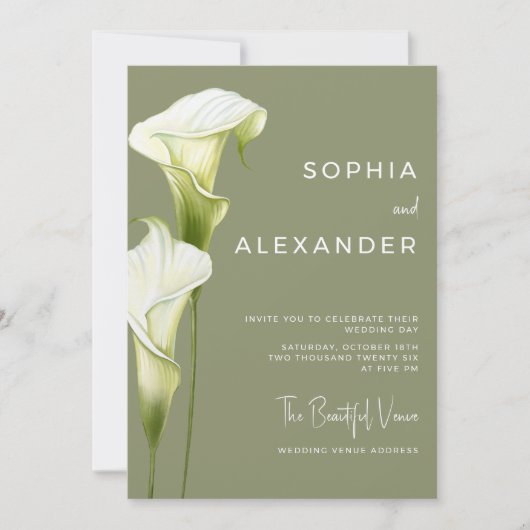 Wedding Invitation "Delicate Calla Lilies" Kaart (Voorkant)