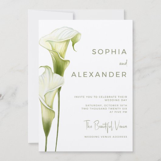 Wedding Invitation "Delicate Calla Lilies" Kaart (Voorkant)