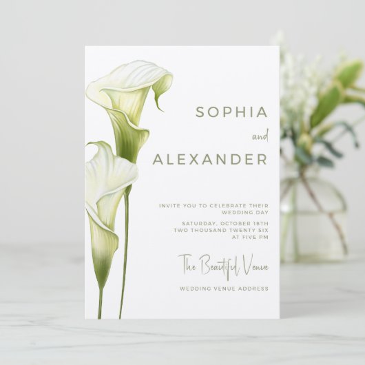 Wedding Invitation "Delicate Calla Lilies" Kaart (Staand voorkant)