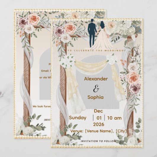 Wedding Invitation | Editable Modern Template Kaart (Voorkant / Achterkant)