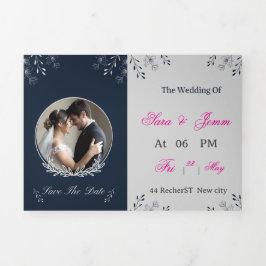 Wedding Invitation | Elegant Bride & Groom Illustr Drieluik Uitnodiging