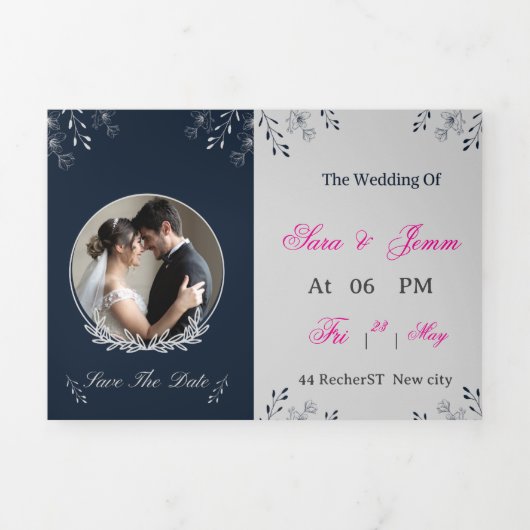 Wedding Invitation | Elegant Bride & Groom Illustr Drieluik Uitnodiging (Cover)