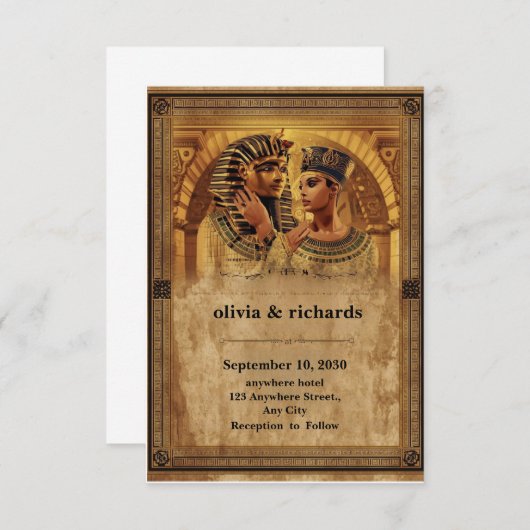 Wedding Invitation – Elegant Pharaoh Theme Bedankkaart (Voorkant / Achterkant)