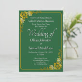 Wedding Invitation Emerald Green Gold White  Kaart (Staand voorkant)