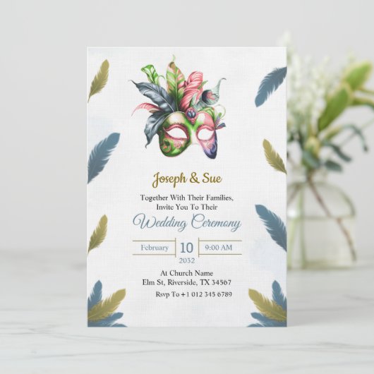 Wedding invitation featuring tropical flowers kaart (Staand voorkant)