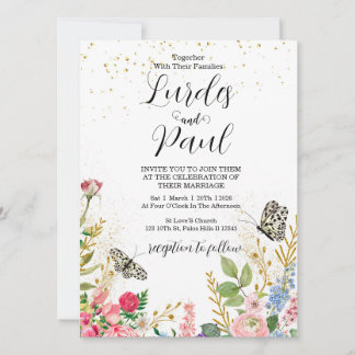 Wedding invitation Floral Butterfly Kaart