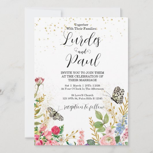 Wedding invitation Floral Butterfly Kaart (Voorkant)