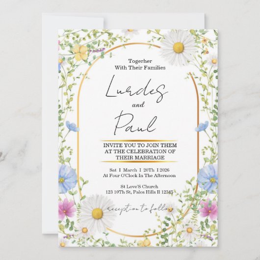  Wedding invitation Floral Daisy Kaart (Voorkant)