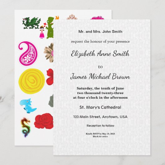 Wedding Invitation Floral Elegant Classic Custom Kaart (Voorkant / Achterkant)