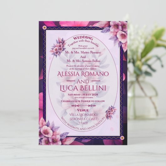 Wedding Invitation Floral Elegant Minimalist Kaart (Staand voorkant)