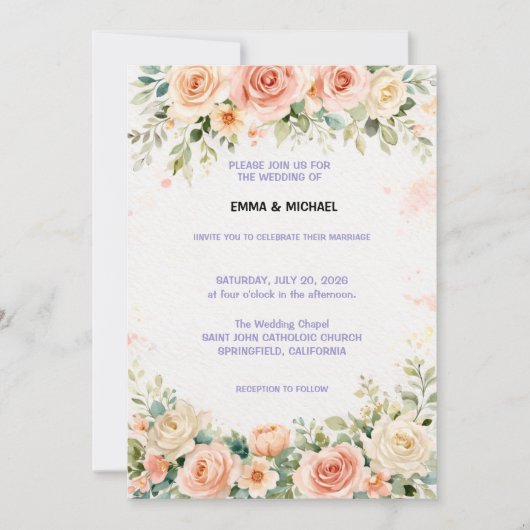 Wedding Invitation Floral Kaart (Voorkant)