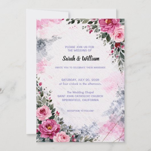 Wedding Invitation Floral Kaart (Voorkant)
