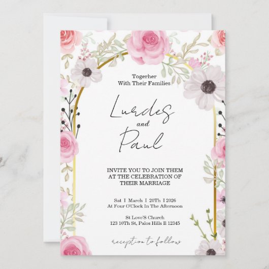  Wedding invitation Floral Pink Kaart (Voorkant)