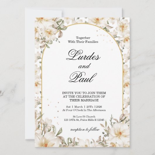  Wedding invitation Flower Vintage White Kaart (Voorkant)