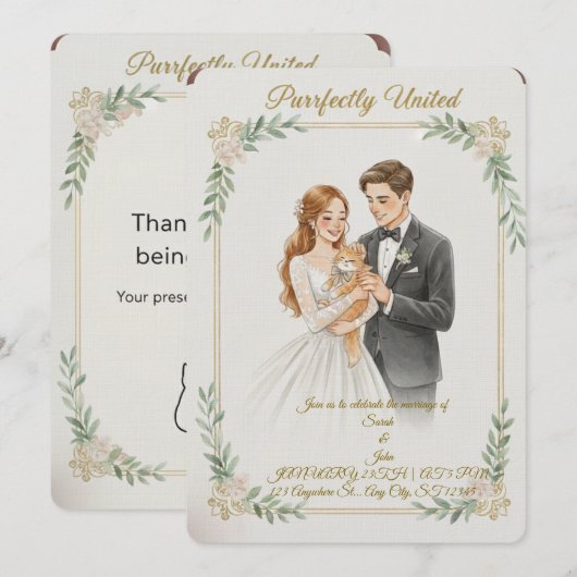 wedding invitation for cat lovers kaart (Voorkant / Achterkant)