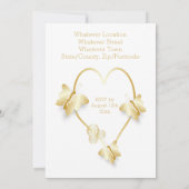 Wedding Invitation Gold Coloured Heart Butterfly Kaart (Achterkant)